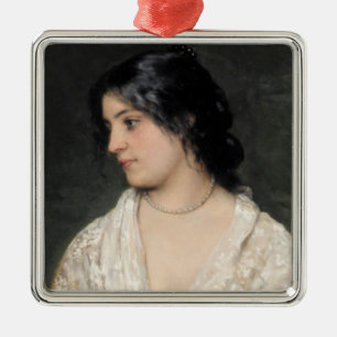Ornamento De Metal Mulher jovem com colar de pérolas