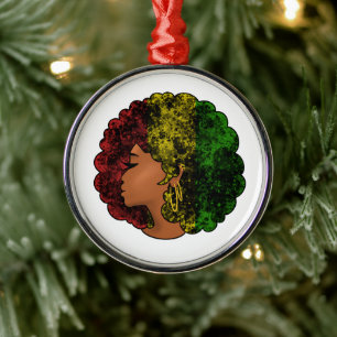 Ornamento De Metal Mulher negra rasta afro vermelho amarelo verde