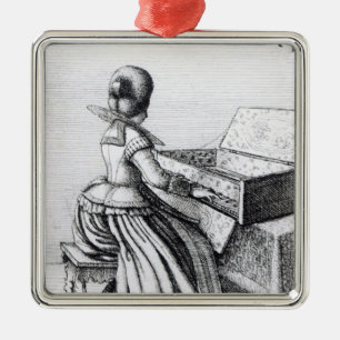 Ornamento De Metal Mulher que joga em um teclado, 1635