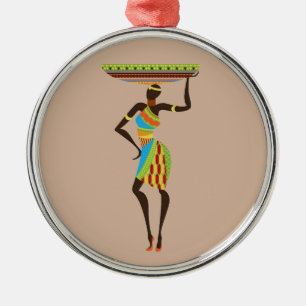 Ornamento De Metal Mulher Tribal Africana com arte tribal cesta