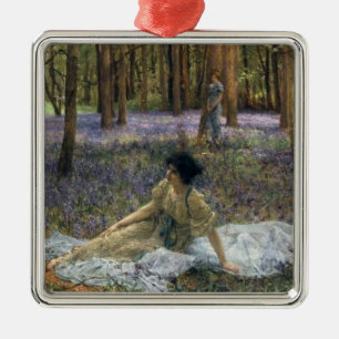 Ornamento De Metal Mulheres em Paisagem de Woodland com Bluebeldes