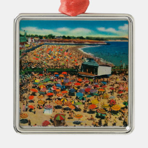 Ornamento De Metal Multidões na praia, papai noel CruzSanta Cruz, CA