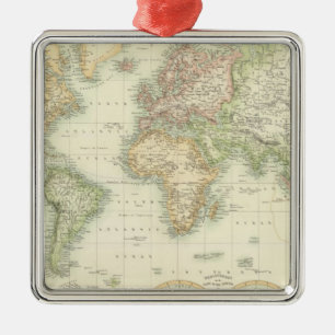 Ornamento De Metal Mundo na projeção de Mercator
