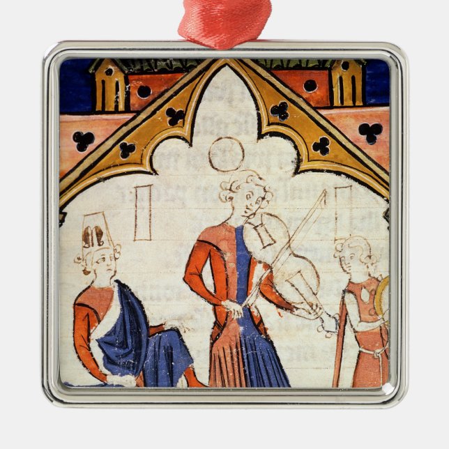 Ornamento De Metal Músicos que jogam uma viola e um pandeiro (Frente)