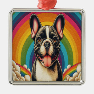 Ornamento De Metal Na moda Francês Bulldog Cachorro Colorido Arco-Íri