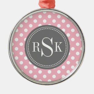 Ornamento De Metal Na moda Monograma Trio Bolinhas Rosa