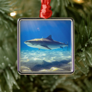 Ornamento De Metal Nadação de tubarão Oceano Azul Água