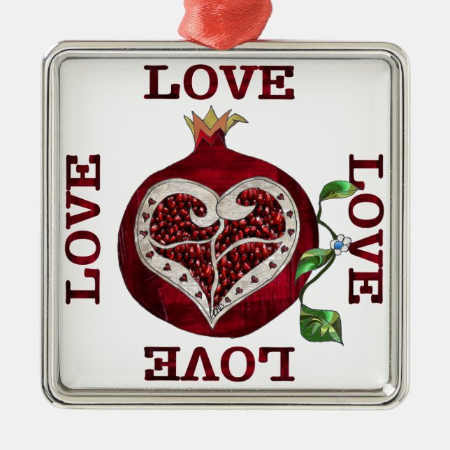 Ornamento De Metal Namorados Pomegranate Heart LOVE (Frente)