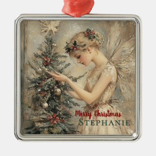 Ornamento De Metal Natais vintages personalizados Fada e Árvore