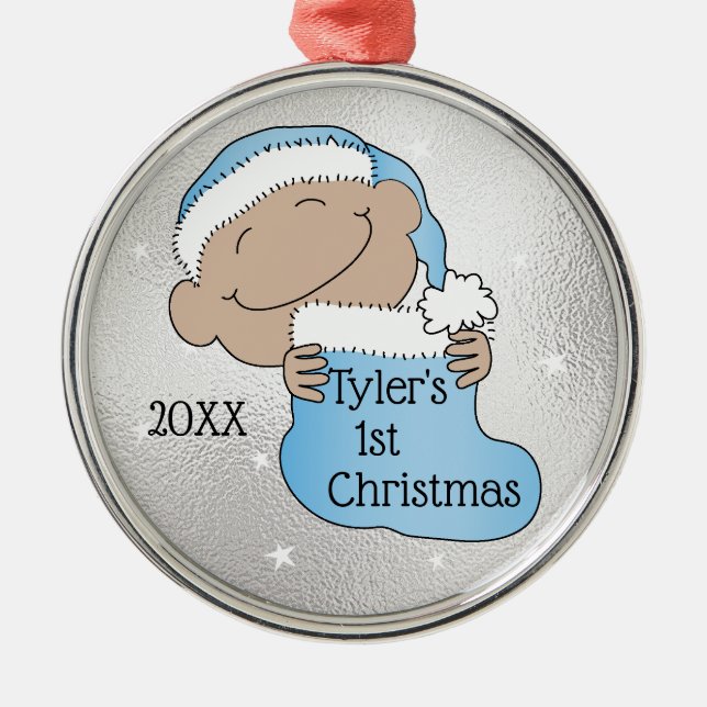 Ornamento De Metal Natal 1rua Negra Azul (Frente)