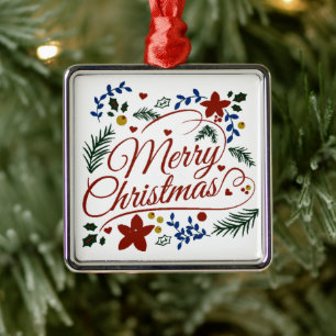 Ornamento De Metal Natal Alegre Floral  