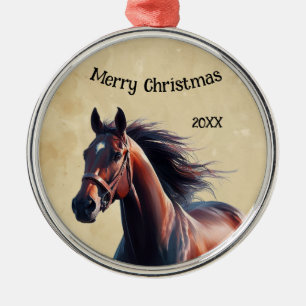 Ornamento De Metal Natal Belo Cavalo Marrom