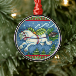 ORNAMENTO DE METAL NATAL BONITO DE VOO PONY PULLING PINECONE SLEIGH