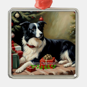 Ornamento De Metal Natal Border Collie