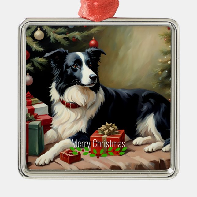 Ornamento De Metal Natal Border Collie (Frente)
