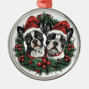 Ornamento De Metal Natal Boston Terrier Cães Feriado Feriado Feriado