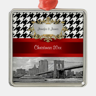 Ornamento De Metal Natal branco do preto Houndstooth da ponte de