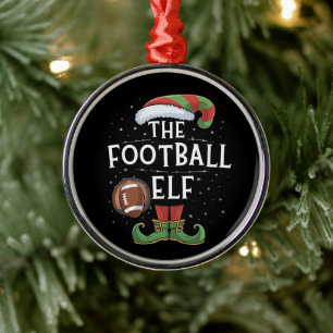 Ornamento De Metal Natal da Família Elf de Futebol Americano