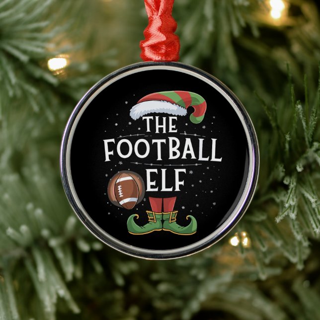 Ornamento De Metal Natal da Família Elf de Futebol Americano (Árvore)
