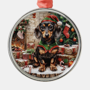 Ornamento De Metal Natal Dachshund Dogs Elf