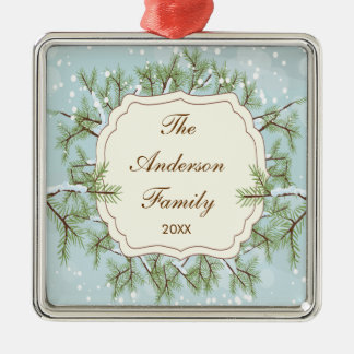 Ornamento De Metal Natal datado da família de Branche do pinheiro