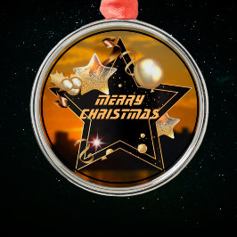 Ornamento De Metal Natal de Estrelas Douradas  Modernas e Pretas