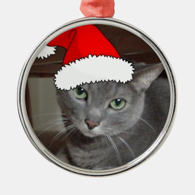 Ornamento De Metal Natal de Gato Azul Russo (Frente)