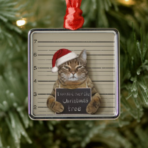Ornamento De Metal Natal de Gato de Mugshot