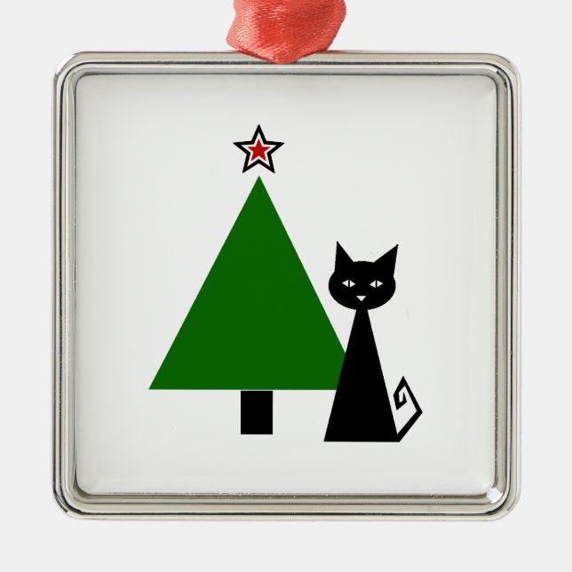 Ornamento De Metal Natal de Gato Negro (Frente)