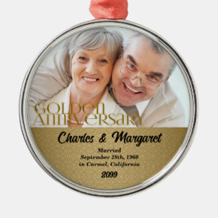 Ornamento De Metal Natal do Damask no Ouro 50º aniversário