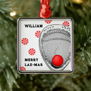 Ornamento De Metal Natal do Goleiro de Lacrosse