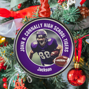 Ornamento De Metal Natal do jogador de futebol de Segundo grau roxo