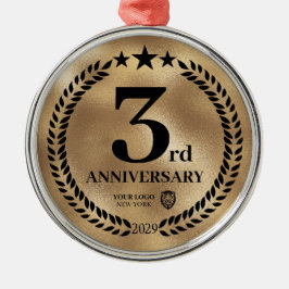 Ornamento De Metal Natal do logotipo comercial do Dourado 3º aniversá