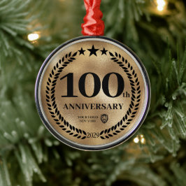 Ornamento De Metal Natal do logotipo de negócios de 100 anos Dourado