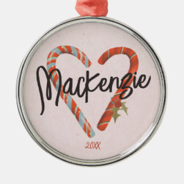 Ornamento De Metal Natal do Nome do Coração de Cane de Caneta Persona