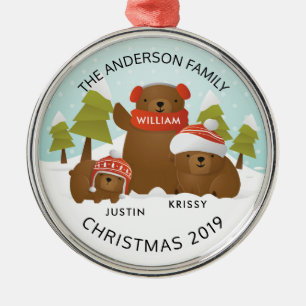 Ornamento De Metal Natal Família Personalizada Divertida de 3 Ursos