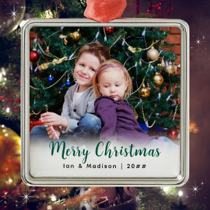 Ornamento De Metal Natal Feliz com Foto Familiar Personalizada