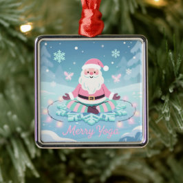Ornamento De Metal Natal Meditação do Papai Noel Rosa Yoga