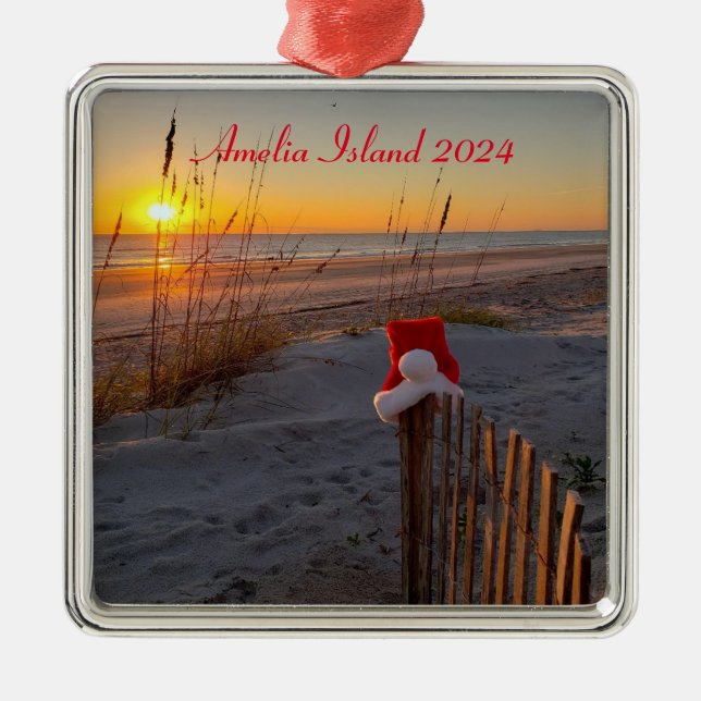 Ornamento De Metal Natal na praia em Amelia Island Ornament (Frente)