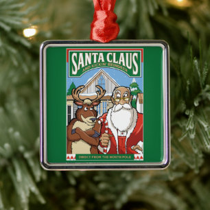 Ornamento De Metal Natal Papai Noel & Kickin' Reindeer Neva