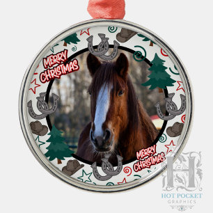 Ornamento De Metal Natal Personalizado com Foto de Cavalo