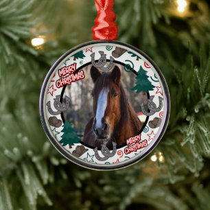 Ornamento De Metal Natal Personalizado com Foto de Cavalo