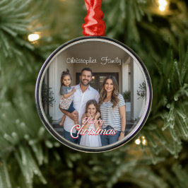 Ornamento De Metal Natal Personalizado com Nome da Família e Foto