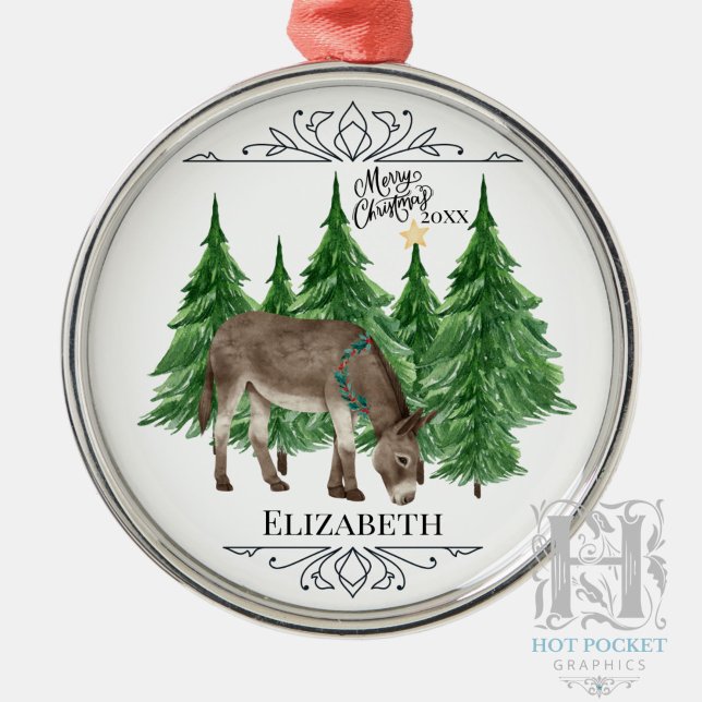 Ornamento De Metal Natal Personalizado de Burro (Criador carregado)