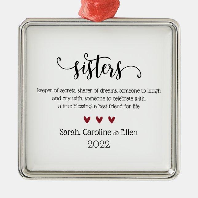 Ornamento De Metal Natal personalizado de definição de irmã (Frente)