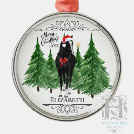 Ornamento De Metal Natal Personalizado em Aquarela com Cavalo
