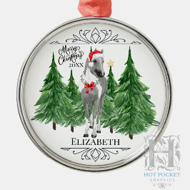 Ornamento De Metal Natal Personalizado em Aquarela de Cavalo