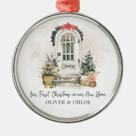 Ornamento De Metal Natal Personalizado em Nova Casa em Aquarela