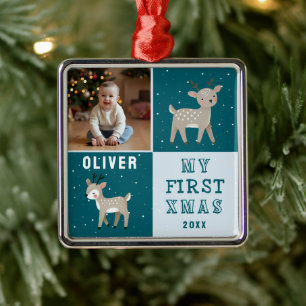 Ornamento De Metal Natal Personalizado Fofinho com Foto do Bebê em Re