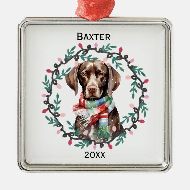 Ornamento De Metal Natal Personalizado para Pointer Alemão de Cabelo  (Frente)